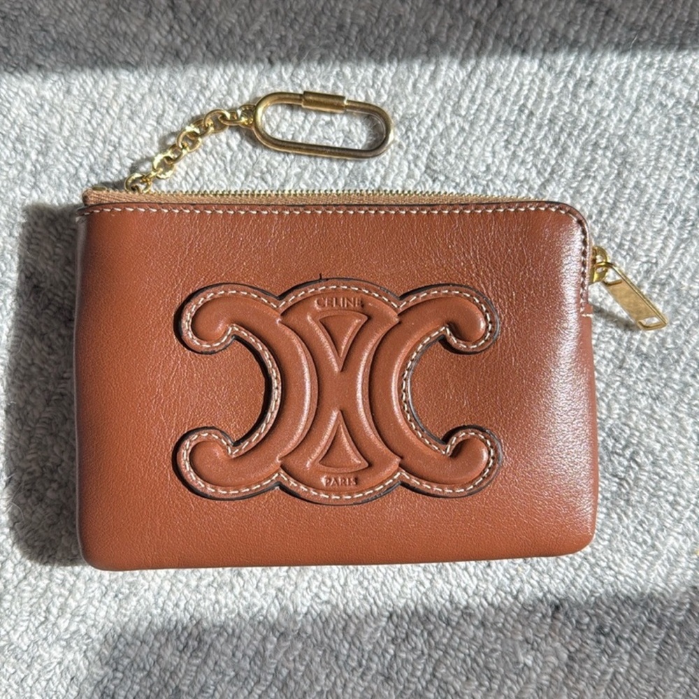 Celine coin and card pouch with keychain in smooth calfskin